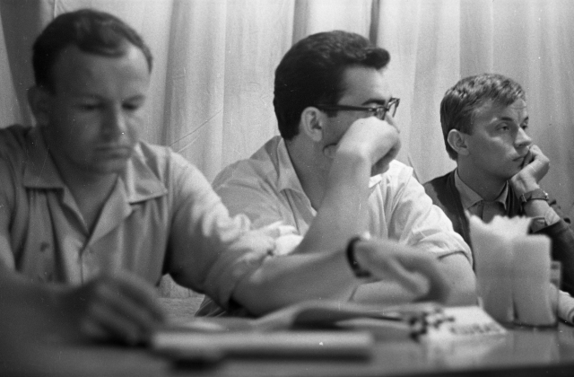 At a Jazz Club concert: the composer Mikas Vaitkevičius (left), 1964