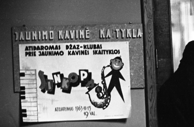 A poster advertising the opening of a jazz club called Sinkopa at a youth cafe-reading hall, 13 March 1963, 7:00 pm