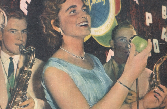 The cover of the Jaunimo gretos (The Ranks of Young People) magazine, 1958