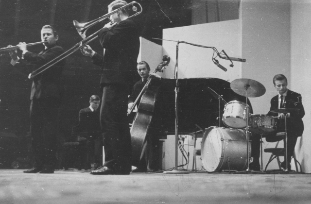 Oleg Molokoyedov's quintet: Algirdas Vizgirda (fl), Giedrius Balutis (tb), Vladimir Andreyuk (db), Zbignevas Žilionis (dr), Oleg Molokoyedov (p), 1967. Collection of Oleg Molokoyedov