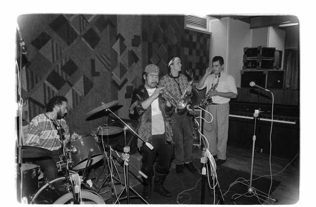 Left: Arkady Gotesman (dr) and Itaru Oki (tp), 1989