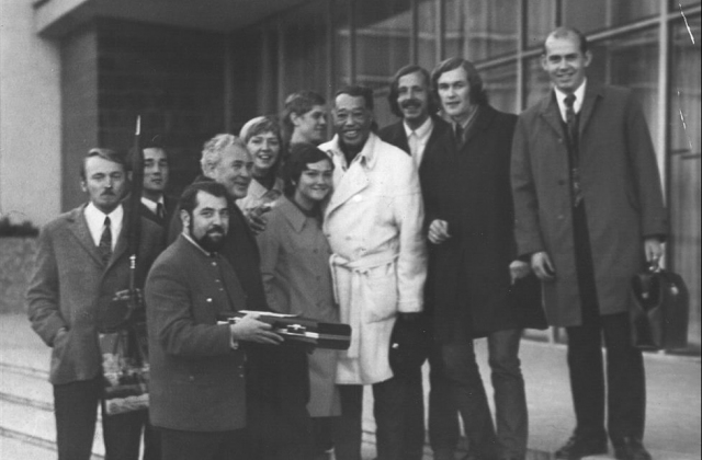After  Duke Ellington concert in Minsk,1971. Centre: Duke Ellington and Janina Miščiukaitė. Collection of Jonas Snieška