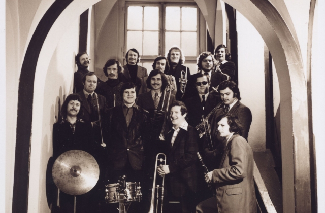 The Klaipėda Faculty jazz band, 1978. On the right: Prančiškus Narušis.
 Photograph by Bernardas Aleknavičius